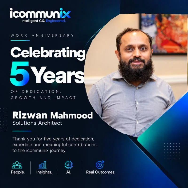 icommunix’s original five-year work-anniversary announcement for Rizwan Mahmood
